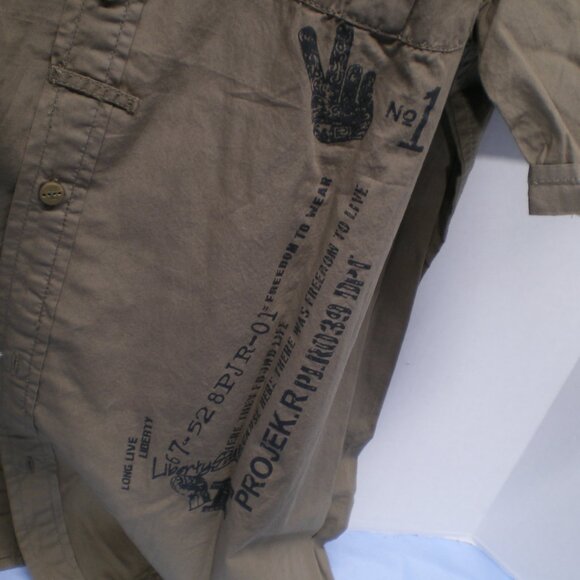 Projek Raw Button Down Short Sleeve Casual Olive Shirt, Size XXL - Picture 5 of 8